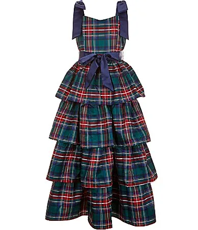 Sleeveless Plaid Ruffle-Tier Dress by Xtraordinary