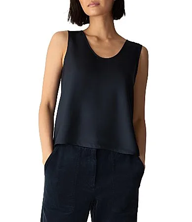 Silk Twill Scoop Neck Sleeveless Tank by Eileen Fisher