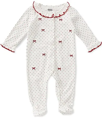 Long-Sleeve PindottedBow-Embroidered Footed Coverall - 0/3 Months by Mud Pie