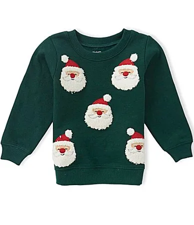Long Sleeve Santa Applique Brushed French Terry Sweater by Mud Pie