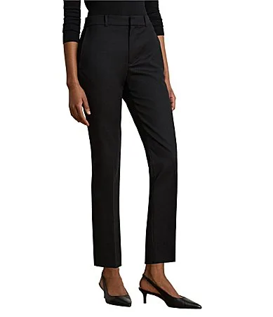Lauren Ralph Lauren Stretch Double Face Cotton High Rise Flat Front Ankle Length Pants by Ralph Lauren