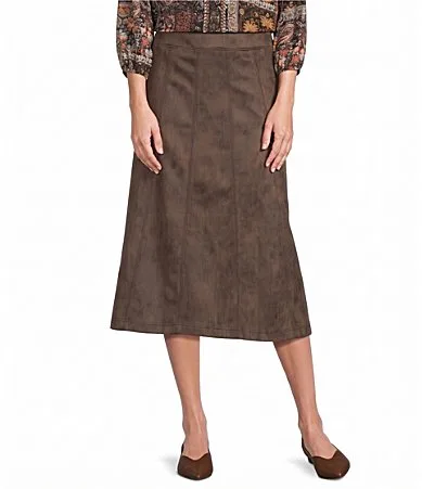 Adriana Textured Knit Faux Suede A-Line Seamed Midi Skirt by Intro