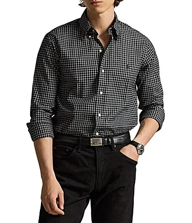Classic-Fit Plaid Twill Mini-Check Long-Sleeve Woven Shirt