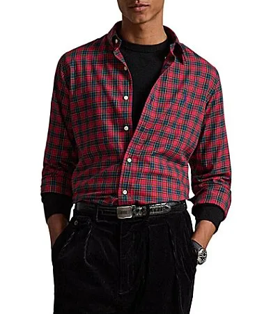 Classic Fit Small Plaid Brushed Twill Long Sleeve Woven Shirt by Polo Ralph Lauren