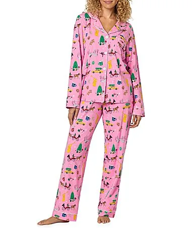 Holiday on the Fifth Print Long Sleeve Notch Collar Organic Cotton Jersey Knit Pajama Set by Bedhead