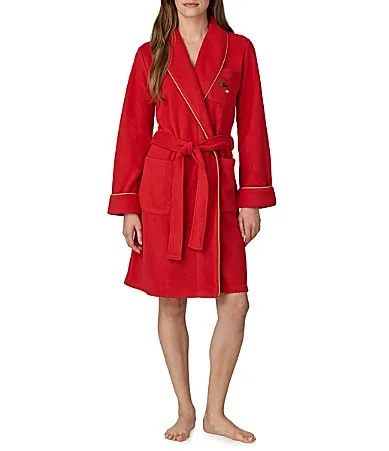 Dalton Long Sleeve Shawl Collar Micro Fleece Short Robe by Ralph Lauren