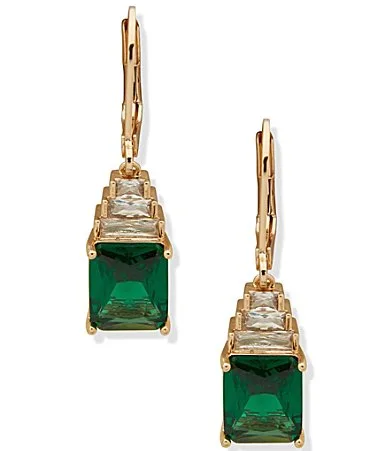 Gold Tone Square CZ Drop Earrings