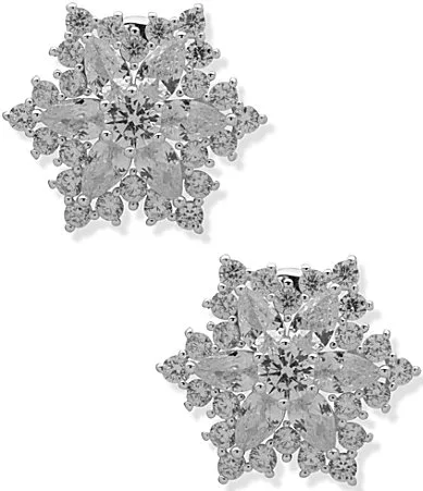 Silver Tone Snowflake Motif Stone Button Stud Clip Earrings by Anne Klein