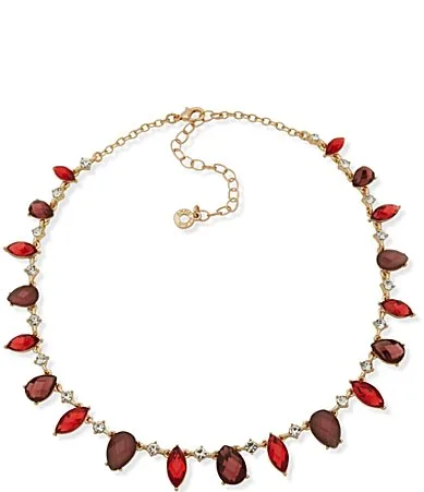 Gold Tone Red Stone Collar Necklace