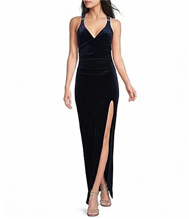 Sleeveless Twisted Back Velvet Long Dress