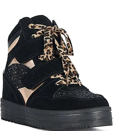 Jojo Glitter Hidden Wedge Platform High Top Sneakers by Azalea Wang