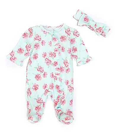 Long-Sleeve Rose Blooms Print Footie Coverall & Bow Headband by Little Me