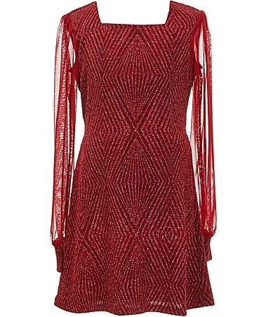 Mesh Sleeve Metallic Knit Dress by Xtraordinary