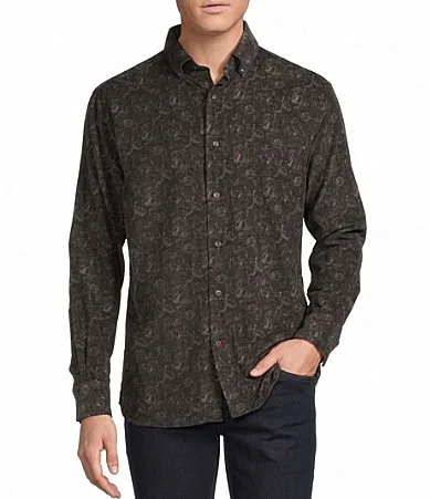 Corduroy Floral Print Long Sleeve Woven Shirt
