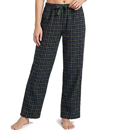 Flannel Navy Plaid Print Drawstring Elastic Waist Coordinating Holiday Sleep Pants