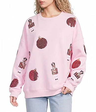 Long Sleeve Ornament Sequin Embroidered Sweatshirt by Le Lis