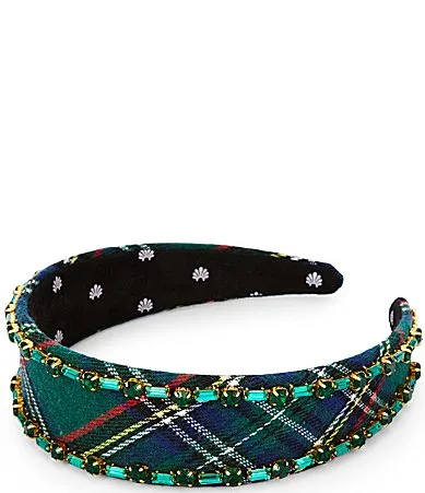 Crystal Edge Plaid Headband - Evergreen by Lele Sadoughi