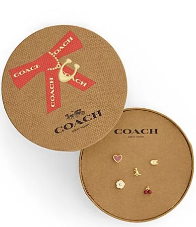 Signature Enamel Heart Motif Single Stud Earring Boxed Set by Coach
