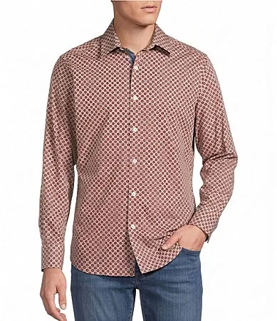 Geometric Print Long Sleeve Woven Shirt