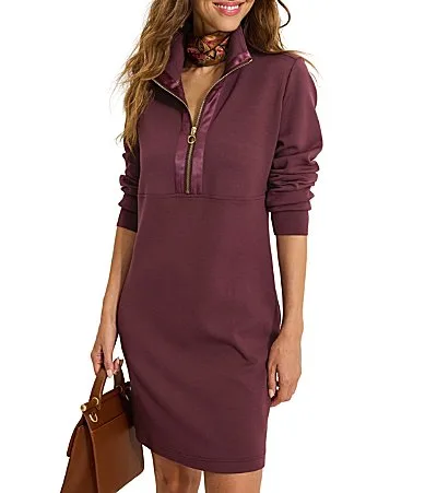 Palm Voyage Stretch Modal Satin Front Zipper Placket Long Sleeve Sweater Dress by Tommy Bahama