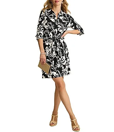 Carmela Mat Kersey Botanical Print Point Collar Long Sleeve Shirt Dress by Tommy Bahama