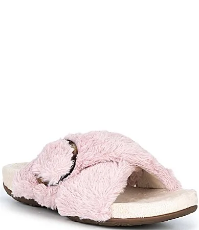 Macy Plush Open Toe Slippers by Aetrex