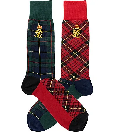 Mismatch Paired Monogram Tartan Socks by Polo Ralph Lauren