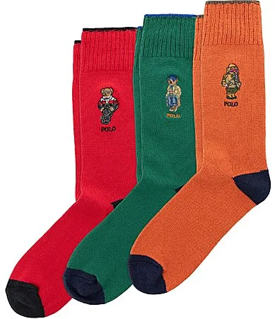 Embroidered Seasonal Bear Socks 3-Pack Gift Box by Polo Ralph Lauren