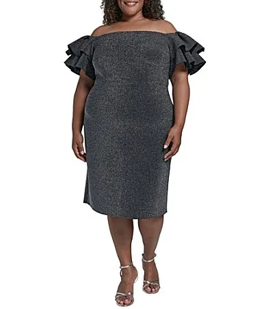 Off-The-Shoulder Ruffle Sleeve Sheath Dress by Eliza J
