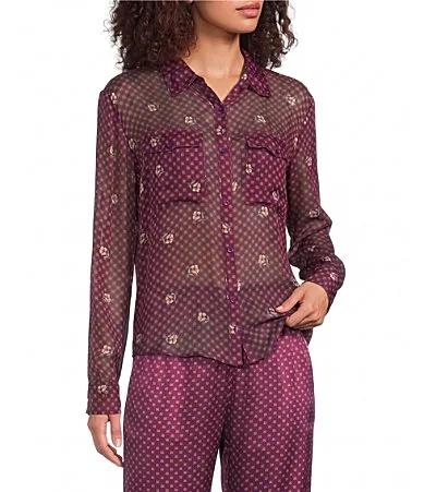 Jacobi Silk Geometric Dot Floral Print Collared Long Sleeve Button-Front Coordinating Shirt by Johnny Was