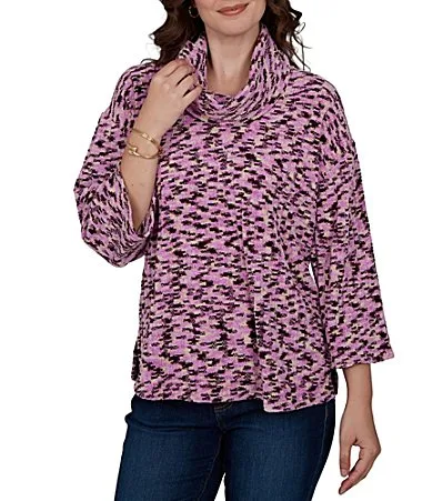 Chenille Knit Space Dye Draped 34 Sleeve Sweater by Ruby Rd