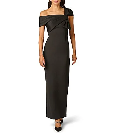 Asymmetrical Neck Long Scuba Dress by Adrianna Papell