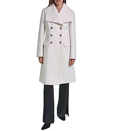 Wool Blend Wing Collar Double Breasted Walker Trench Coat by Karl Lagerfeld