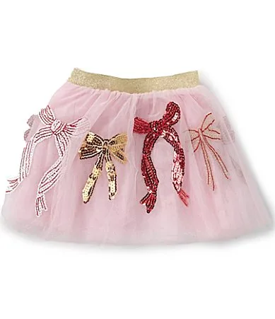 Sequin-Embellished Bow-Accented Mesh Tutu Skirt by Mud Pie
