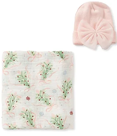 Christmas Tree Swaddle Blanket & Hat Set by Mud Pie
