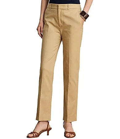 Lauren Ralph Lauren Double-Faced Cotton Slim Straight Leg Ankle Pants by Ralph Lauren