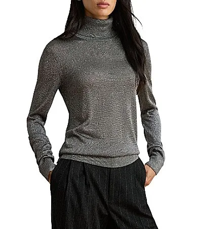 Lauren Ralph Lauren Ribbed Knit Metallic Turtle Neck Long Sleeve Sweater Top by Ralph Lauren