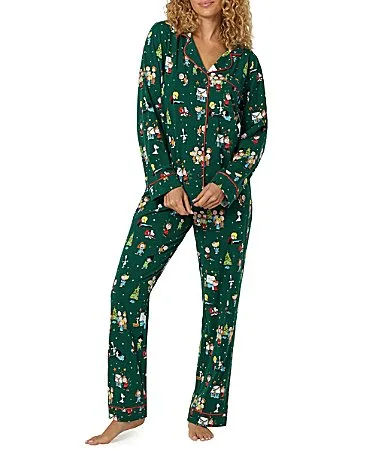 Good Grief Its Christmas Print Organic Cotton Notch Collar Long Sleeve Pajama Set by Bedhead