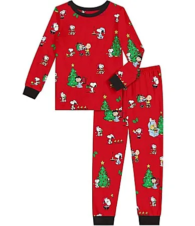 Long Sleeve Peanuts Merry Beagle Bright Pajama Top Pajama Pants Set by Bedhead
