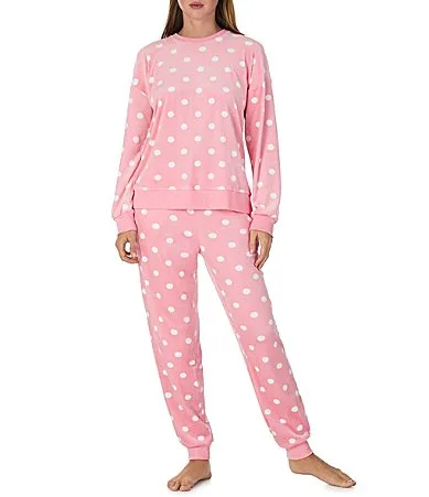 Kate Spade New York Dot Print Long Sleeve Round Neck Stretch Velour Jogger Pajama Set by kate spade
