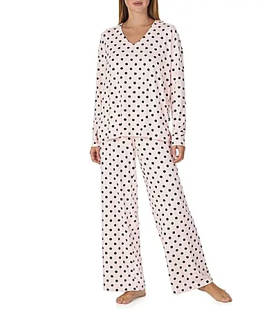Kate Spade New York Dot Print Long Sleeve V-Neck Brushed Sweater Jersey Knit Pant Pajama Set by kate spade