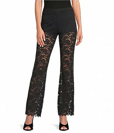High Rise Straight Leg Pull-On Lace Pants by Gianni Bini