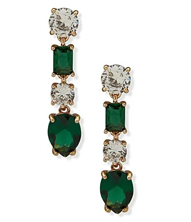 Gold Tone Stone Pear Linear Earrings