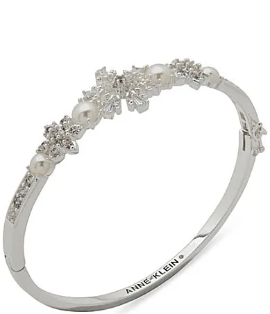 Silver Tone Pearl Snowflake Bangle Bracelet by Anne Klein