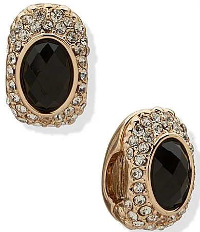 Gold Tone 17MM Jet Stone Magnet Hoop Earrings by Anne Klein