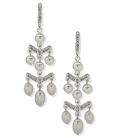 Silver Tone Shaky Pearl Chandelier Earrings by Anne Klein