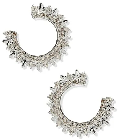 Silver Tone Half Snowflake Motif Hoop Earrings by Anne Klein