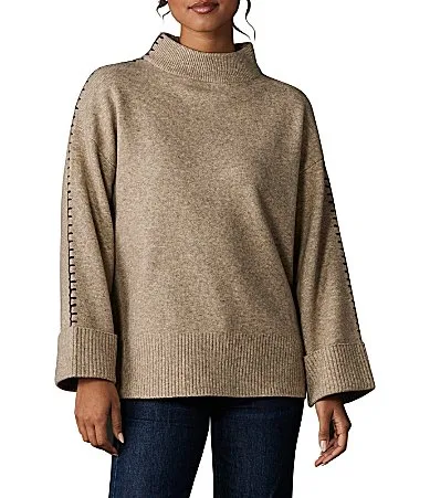 Whipstitch Stretch Knit Wool Blend Mock Neck Sweater by The Normal Brand