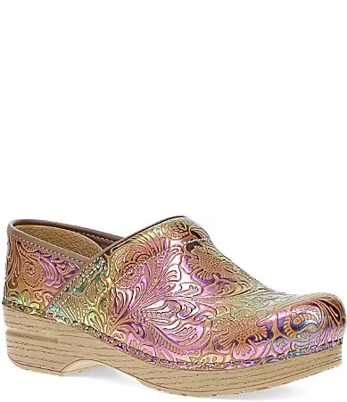 Professional Metallic Floral Embossed Leather Clogs by Dansko