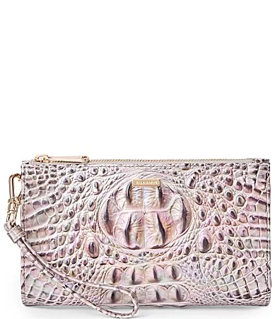 Melbourne Collection Crocodile-Embossed Daisy Wristlet by Brahmin